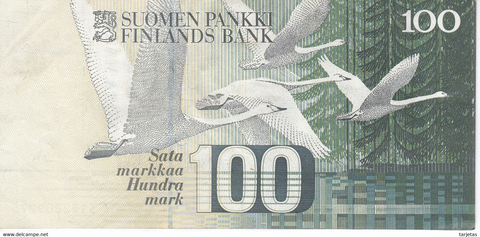 BILLETE DE FINLANDIA DE 100 MARKKAA DEL AÑO 1986  (BANKNOTE) BIRD-PAJARO - Finland