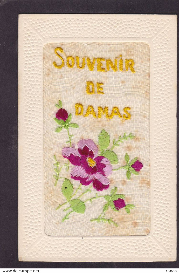 CPA Syrie Damas Carte Brodée Soie Silk écrite - Syrien