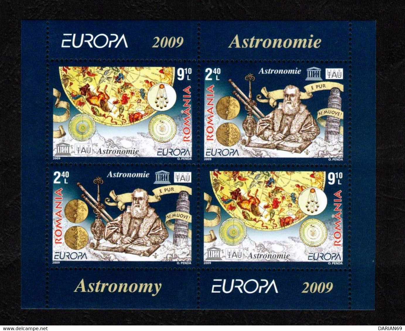 ROMANIA 1832e, 2009,  EUROPA 2009 Stamps - Astronomy, Pair Of Blocks Of 2 Series - Autres & Non Classés