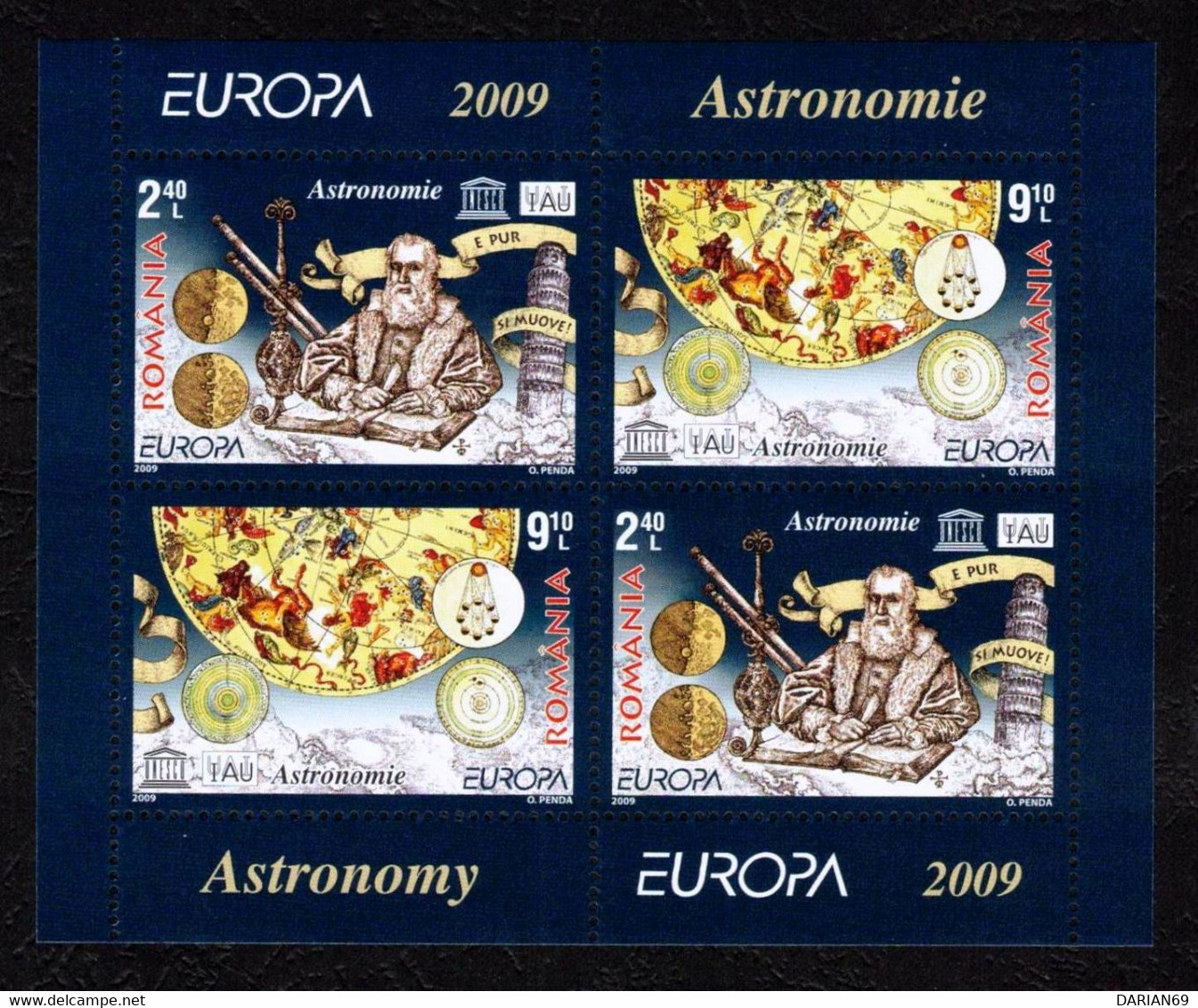 ROMANIA 1832e, 2009,  EUROPA 2009 Stamps - Astronomy, Pair Of Blocks Of 2 Series - Autres & Non Classés