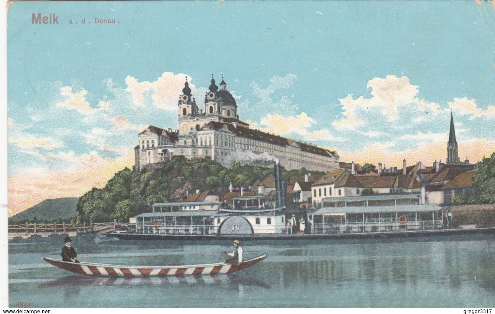 524) MELK A. D. DONAU - SCHIFF Und Rot Weißes Ruderboot - ALT !! 1910 - Melk