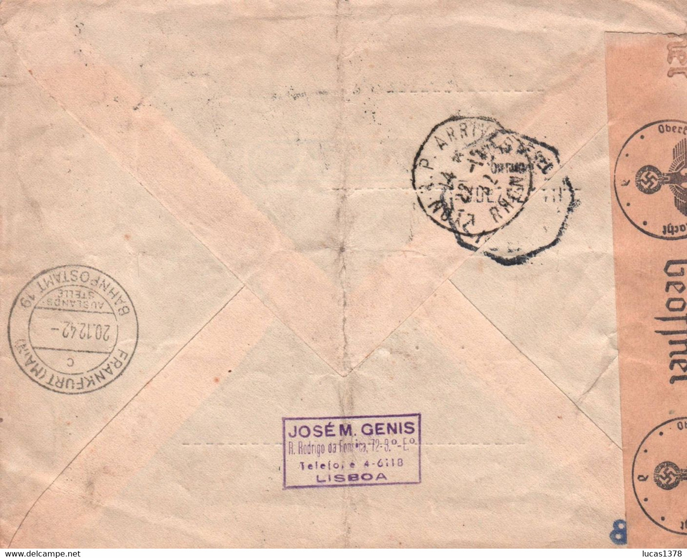 BELLE LETTRE RECOMMANDEE PORTUGAL / AVEC CENSURE   AVEC AIGLE NAZI  / 1942 / - Postmark Collection