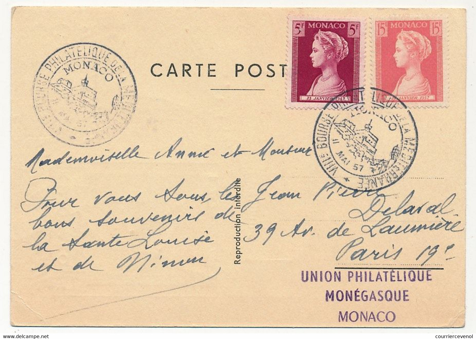 MONACO -  Carte Maximum - 8eme Bourse Philatélique De La Méditerranée - Mai 1957 - Maximumkaarten