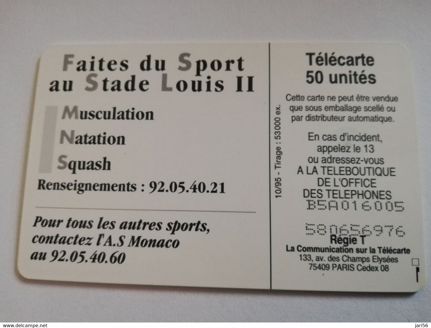 MONACO CHIPCARD  50 UNITS FAITES DU SPORT AU STADE LOUIS 2   Fine Used Cards   ** 3945 ** - Monaco