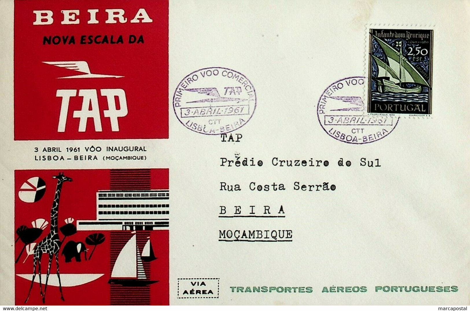 1961 Primeiro Voo Tap Portugal Lisboa-Beira - Briefe U. Dokumente