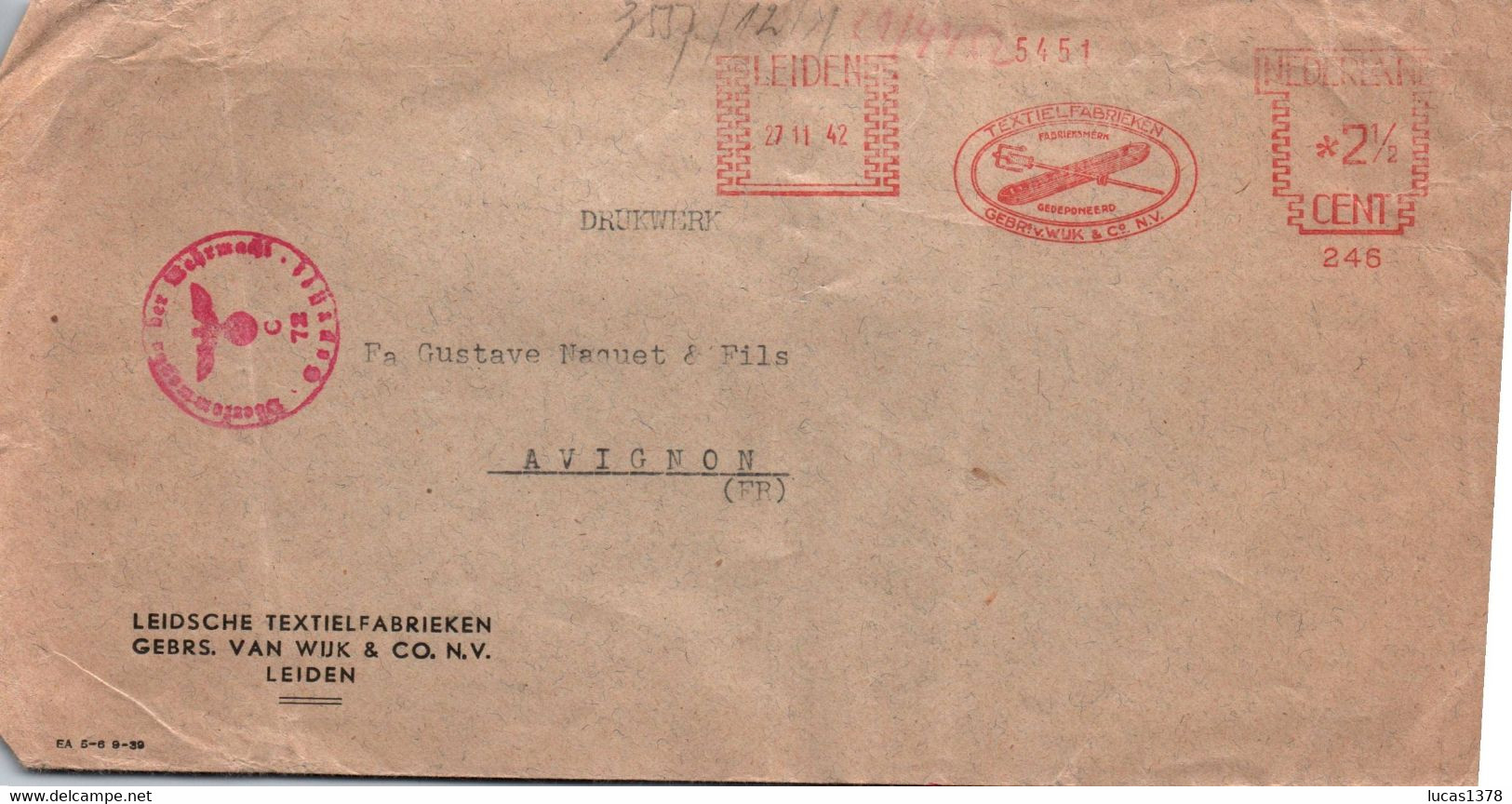 LETTRE LEIDEN POUR AVIGNON 1942 / TAMPON AIGLE NAZI - Poststempels/ Marcofilie