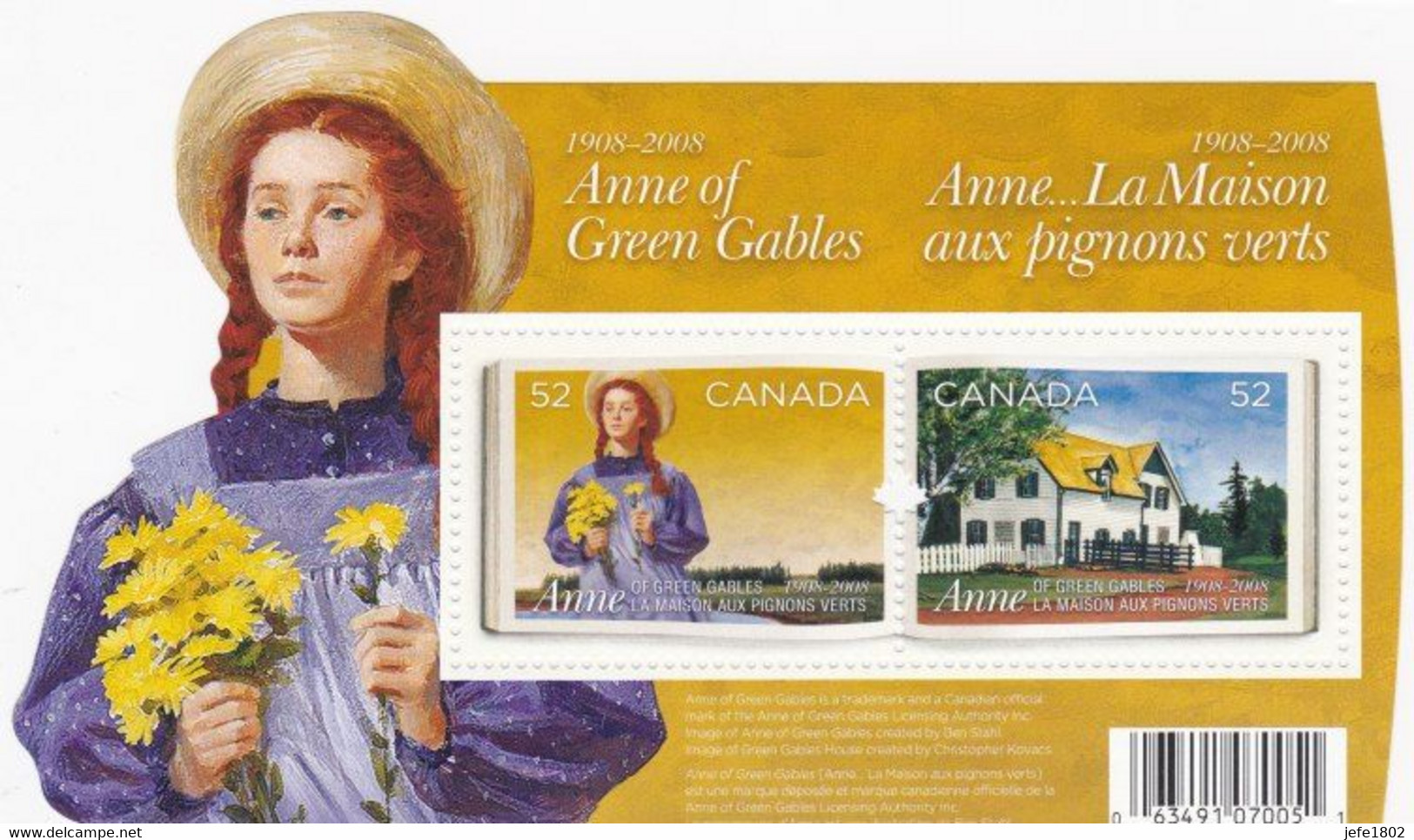 Anne Of Green Gables - Anne ...La Maison Aux Pignons Verts (1908-2008) - Blocs-feuillets