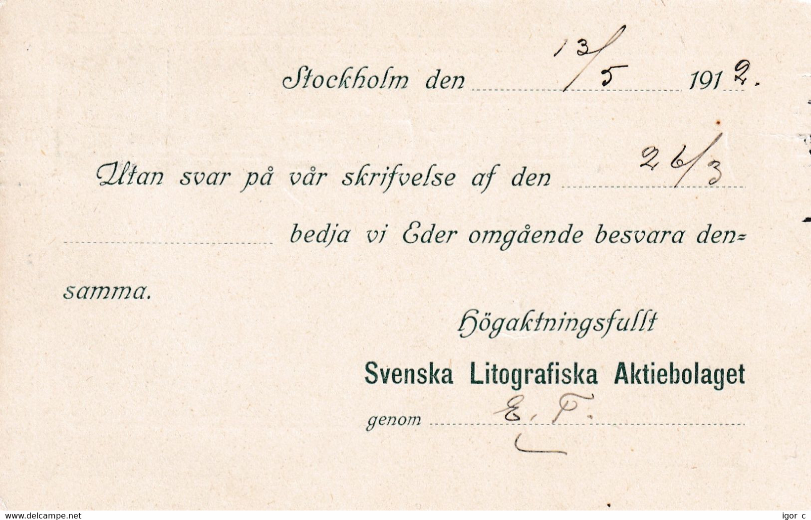 Sweden 1912 Card; Olympic Games Stockholm; Fencing Qualifying Date; Endelss Roller Cancellation RARE - Summer 1912: Stockholm