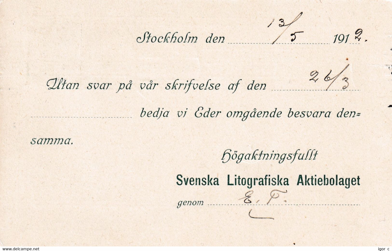 Sweden 1912 Card; Olympic Games Stockholm; Fencing Qualifying Date; Endelss Roller Cancellation RARE - Verano 1912: Estocolmo