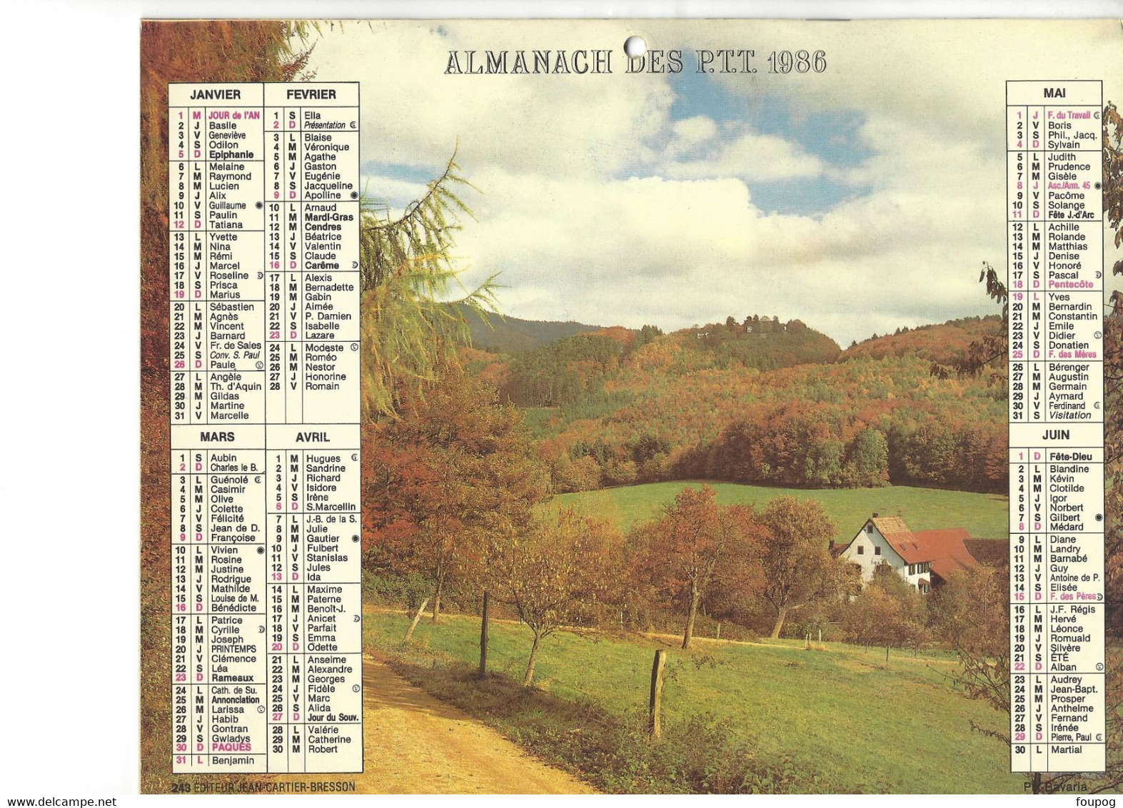 CALENDRIER DES POSTES 1986 ALMANACH DU FACTEUR ED CARTIER BRESSON PAYSAGE - Grand Format : 1981-90