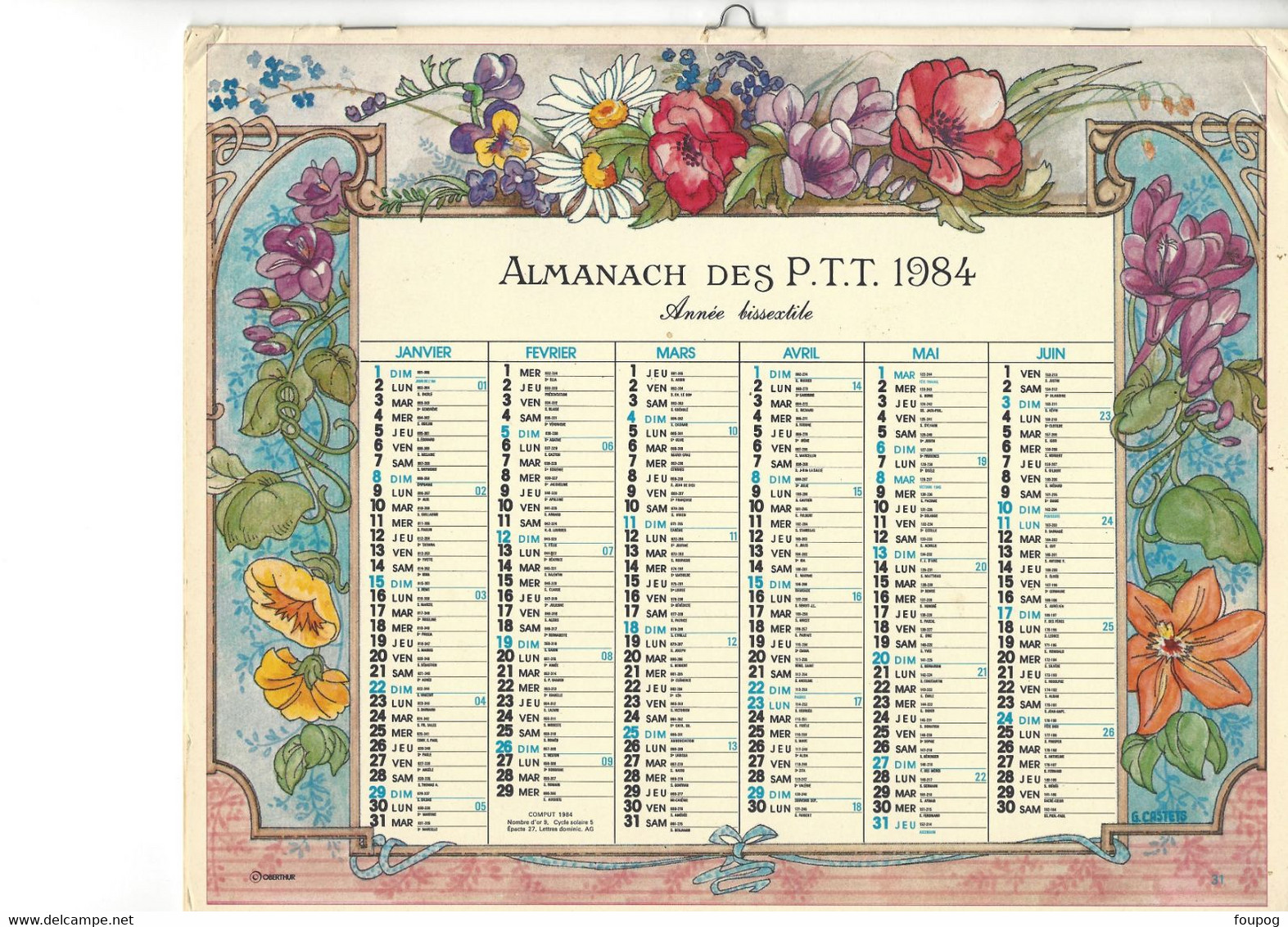 CALENDRIER DES POSTES 1984 ALMANACH DU FACTEUR ED OBERTHUR - Grand Format : 1981-90