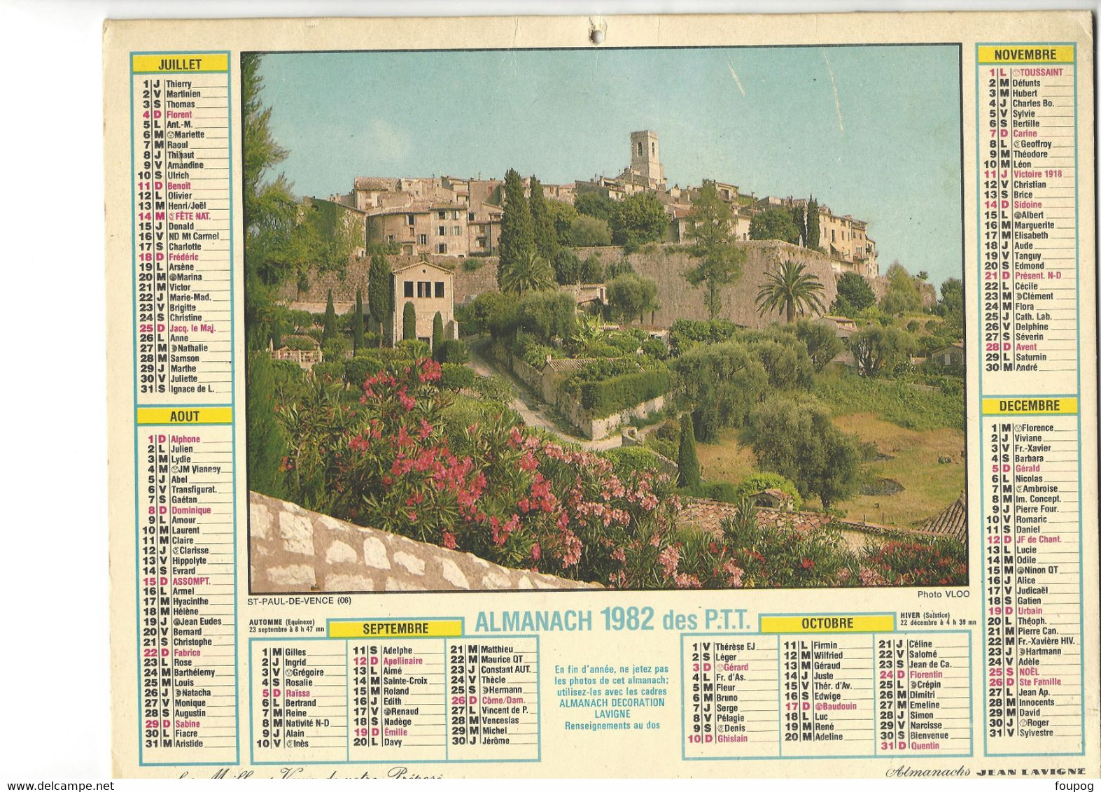 CALENDRIER DES POSTES 1982 ALMANACH DU FACTEUR ED LAVIGNE SAINT PAUL DE VENCE NORMANDIE - Grand Format : 1981-90