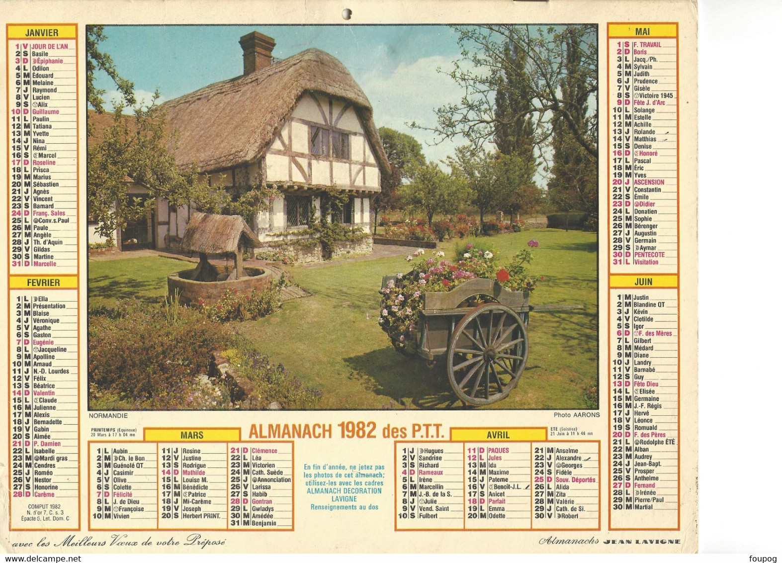 CALENDRIER DES POSTES 1982 ALMANACH DU FACTEUR ED LAVIGNE SAINT PAUL DE VENCE NORMANDIE - Grand Format : 1981-90