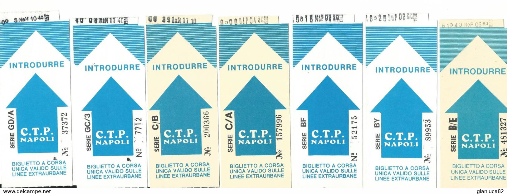 Lotto N. 7 Biglietti C.T.P. Napoli Blu Per Linee Extraurbane Diversi Per Matricola (21) - Ohne Zuordnung