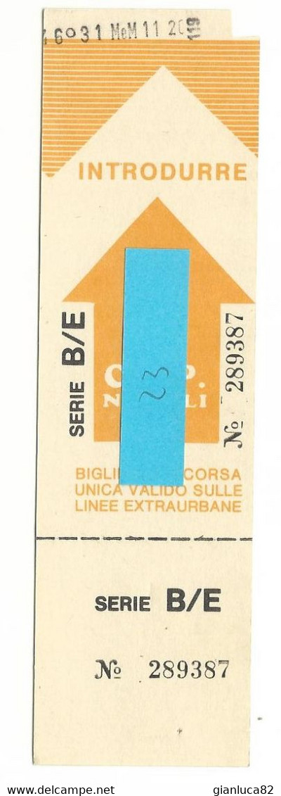 Biglietto C.T.P. Napoli Giallo Per Linee Extraurbane Con Talloncino (23) - Non Classificati