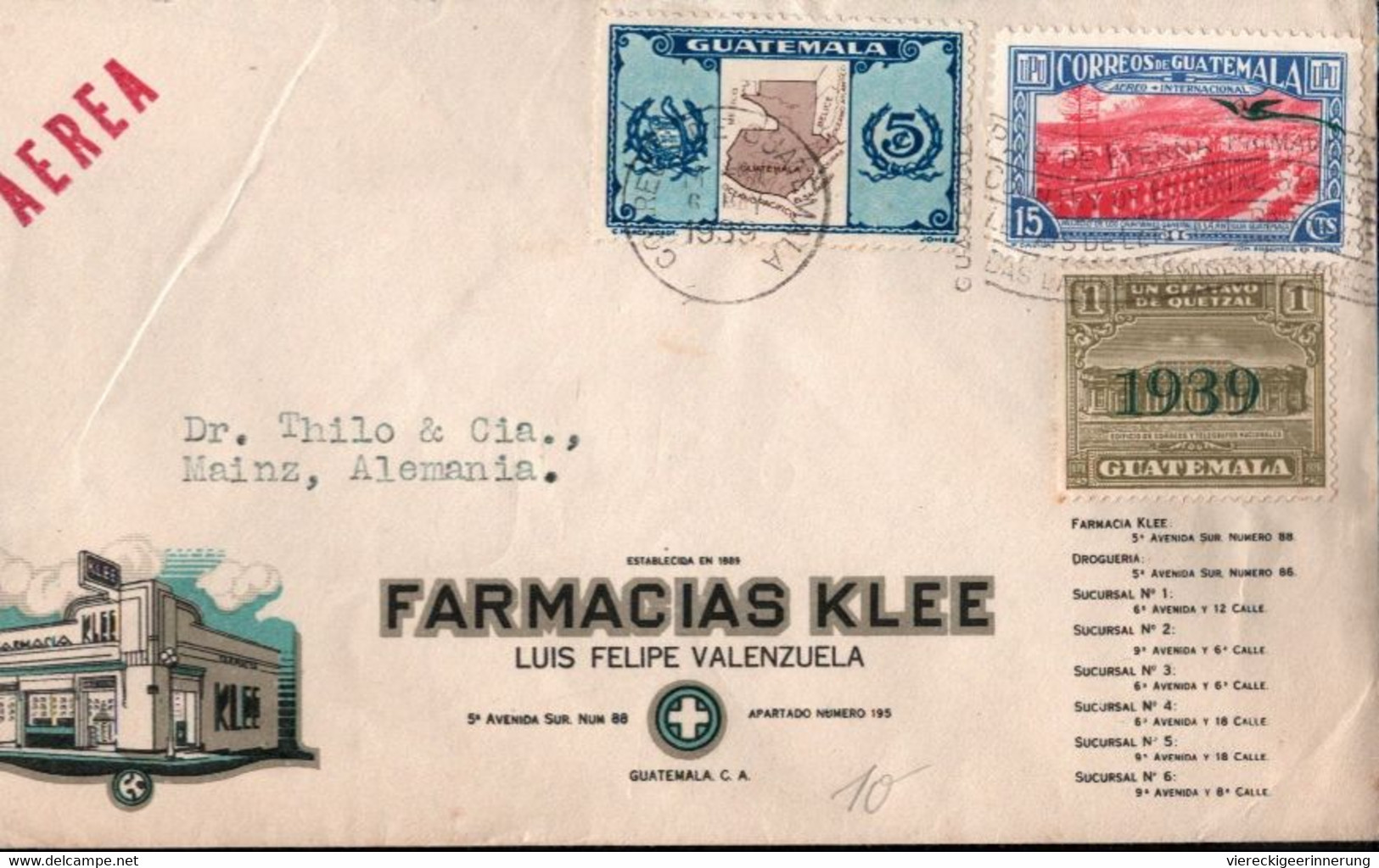 ! Old Airmail Cover Guatemala, 1939, Luftpost Brief Nach Mainz - Guatemala