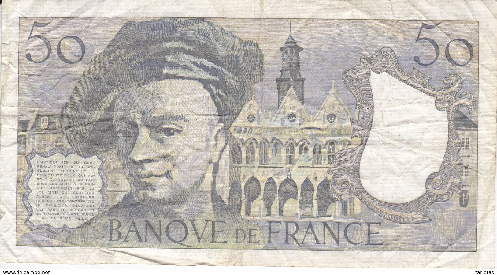 BILLETE DE FRANCIA DE 50 FRANCS DE QUENTIN DE LA TOUR DEL AÑO 1976 (BANKNOTE) - 50 F 1976-1992 ''Quentin De La Tour''