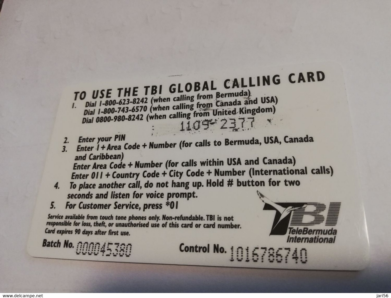 BERMUDA  $10  -  BERMUDA  FRONT STREET HAMILTON        PREPAID CARD  Fine USED  TBI TELEBERMUDA INTERNATIONAL **3966** - Bermuda