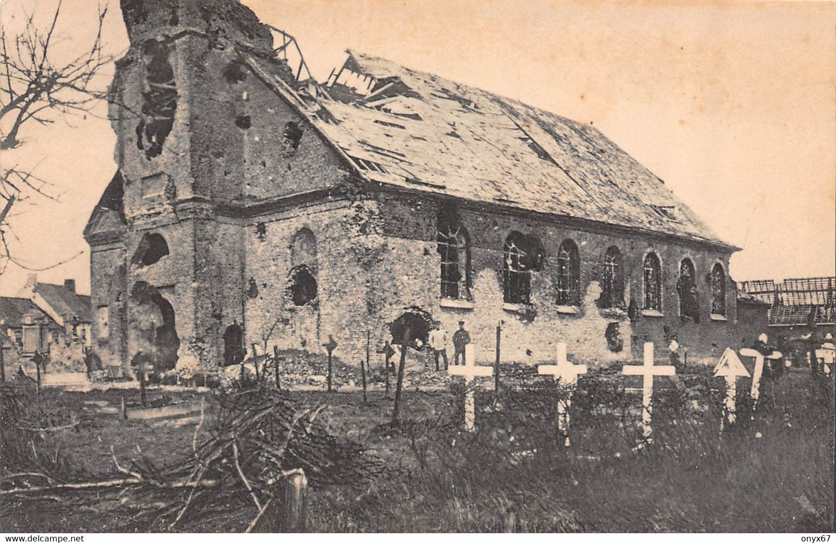 LANGEMARK-POELKAPELLE-Ypres-Belgie-Begique-Flandre-Flandern-Zerschossene Kirche-Cimetière-Friedhof - Langemark-Poelkapelle