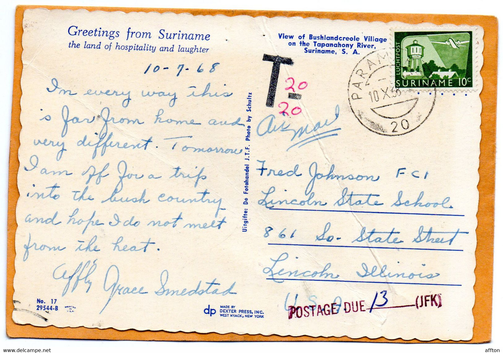 Paramanibo Surinam Old Postcard Mailed - Surinam