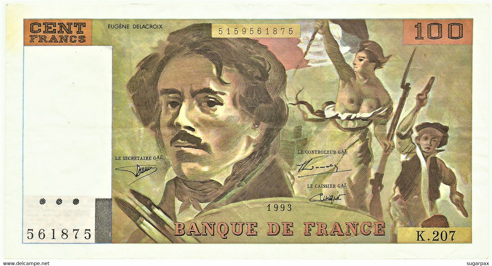 FRANCE - 100 Francs - 1993 - P 154.g - Serie K.207 - EUGÈNE DELACROIX - 100 F 1978-1995 ''Delacroix''