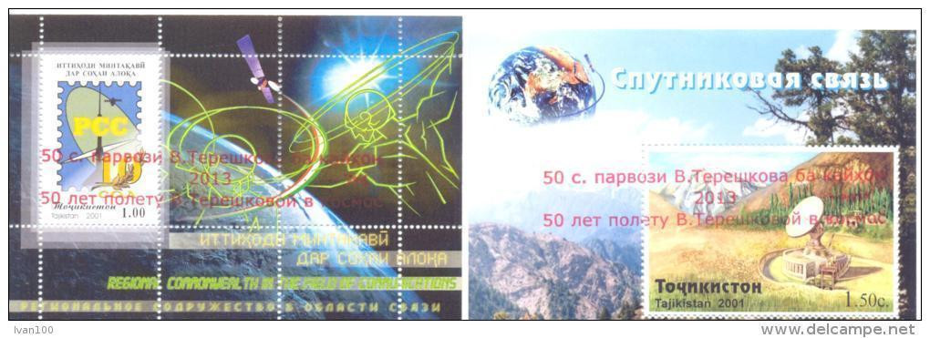 2013. Tajikistan, 50y Of First Flight In Space On V. Tereshkova, 2 S/s With OP, Mint/** - Tayikistán