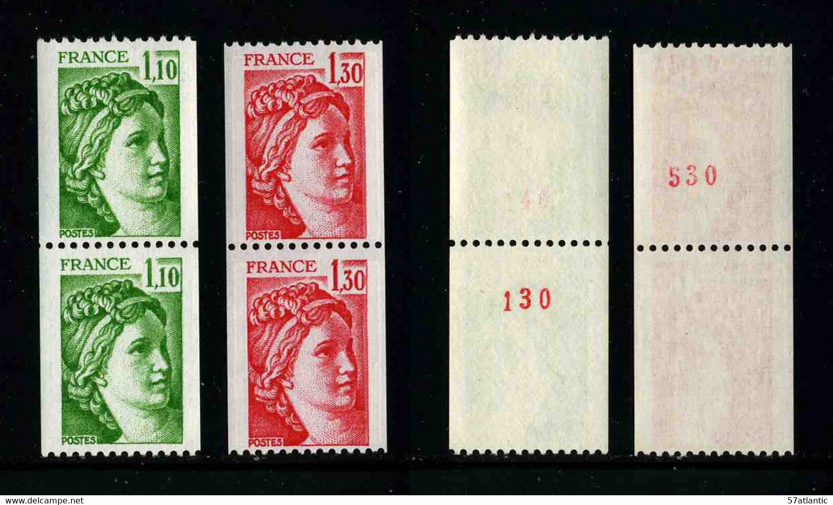 FRANCE - SABINE - YT 2062 + 2062a Et 2063 + 2063a ** - TIMBRES DE ROULETTE EN PAIRES AVEC NUMEROS ROUGES NEUFS ** - 1977-1981 Sabine Of Gandon