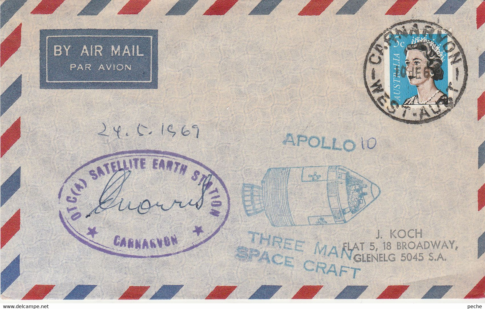 N°896 N -lettre (cover) Apollo 10 -three Man Space Craft- Carnarvon - Océanie