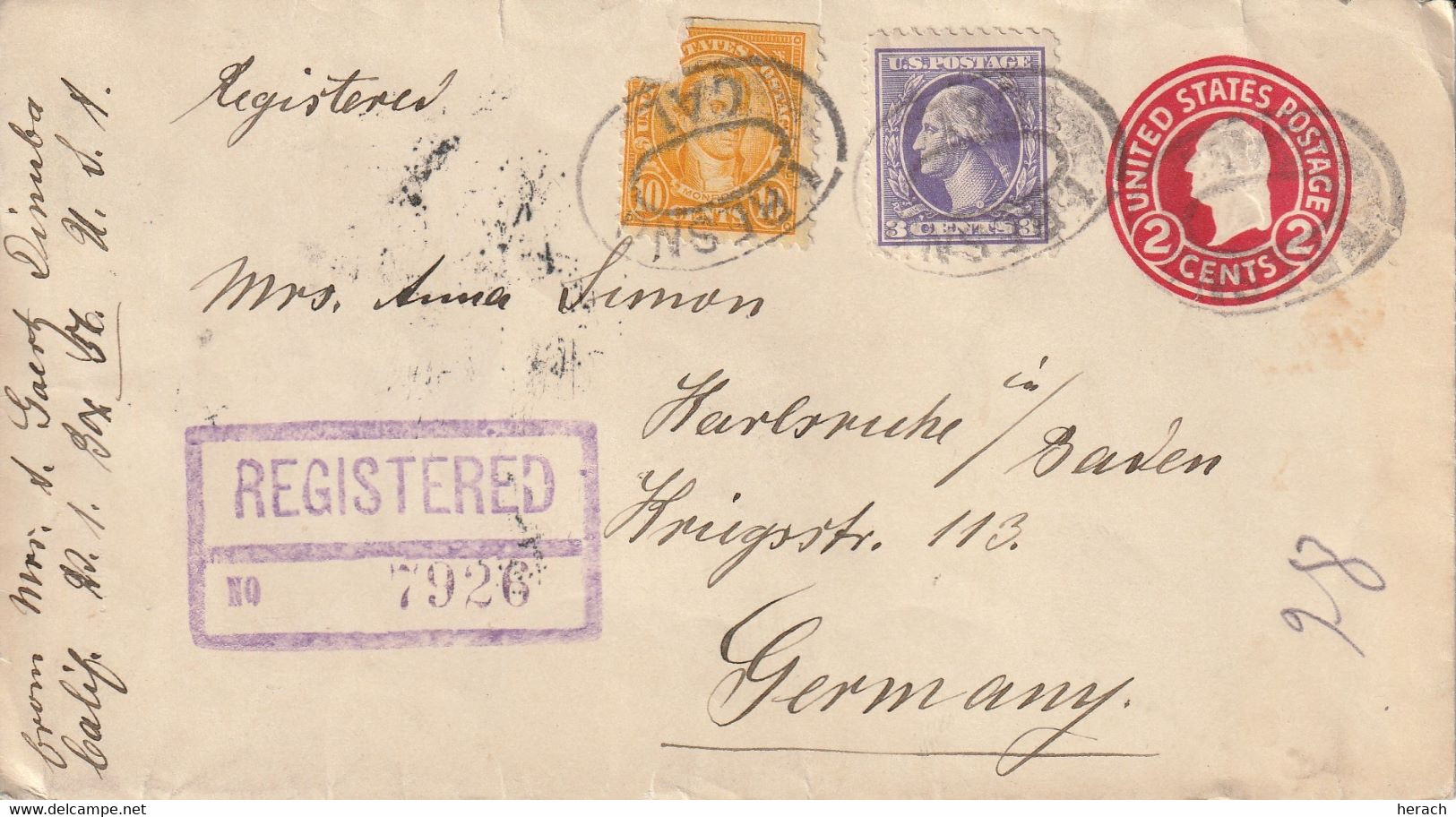 Etats Unis Entier Postal Recommandé Pour L'Allemagne 1925 - 1921-40