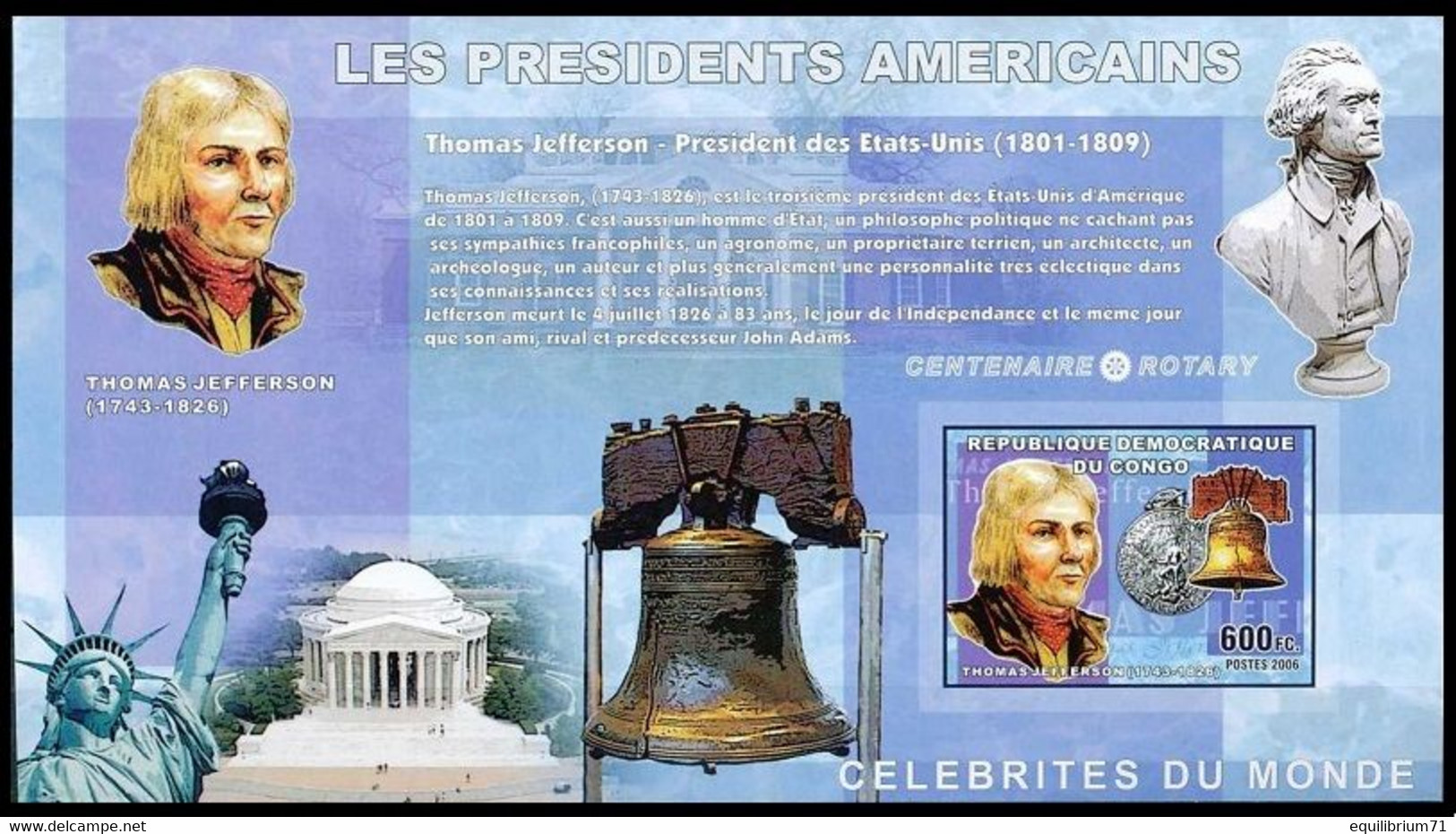 BL372/375**ND - Présidents Américains / Amerikaanse Presidenten - Kennedy - Lincoln - Jefferson - Washington - CONGO - George Washington