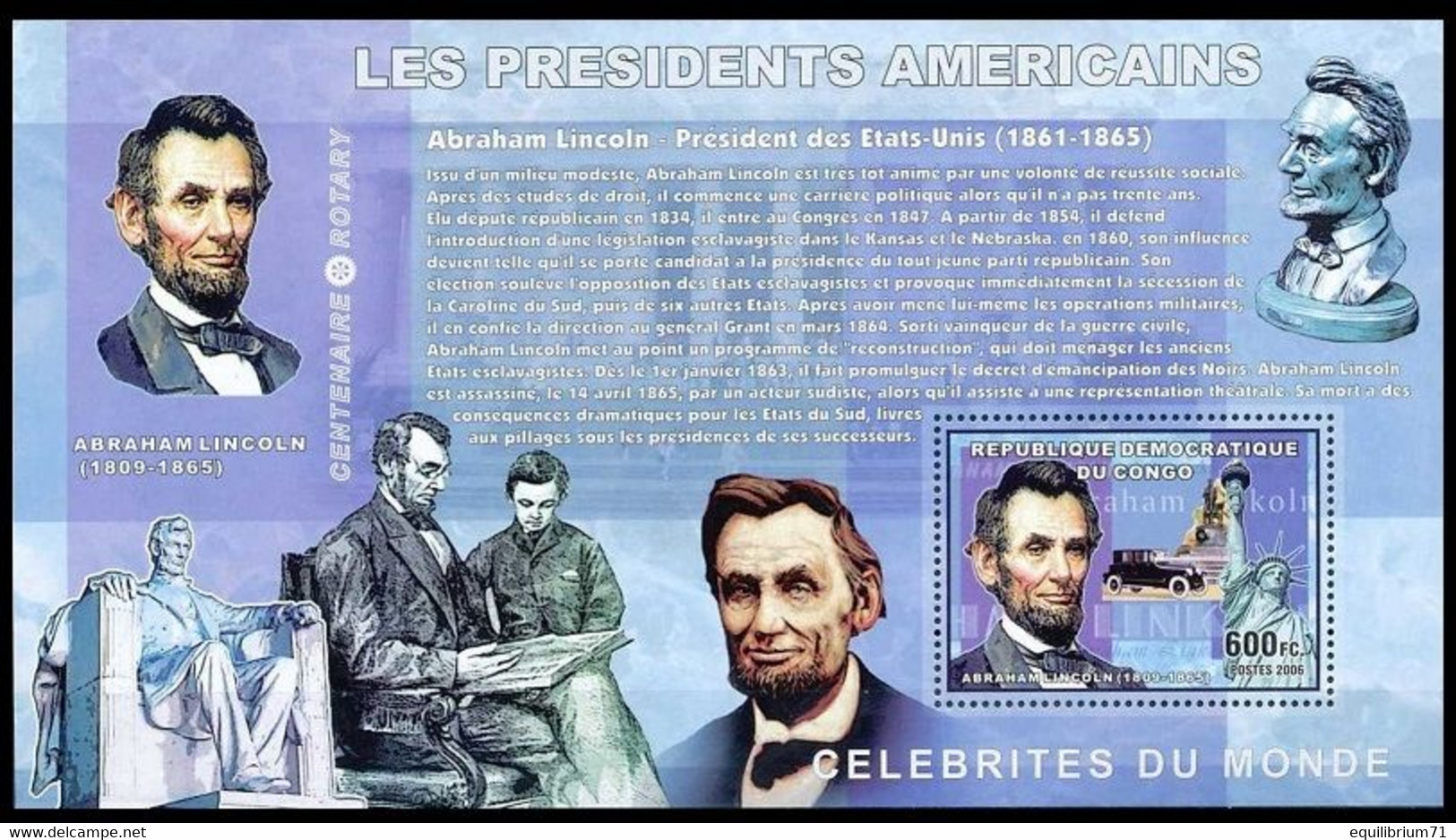 BL372/375** - Présidents Américains / Amerikaanse Presidenten - Kennedy - Lincoln - Jefferson - Washington - CONGO - George Washington