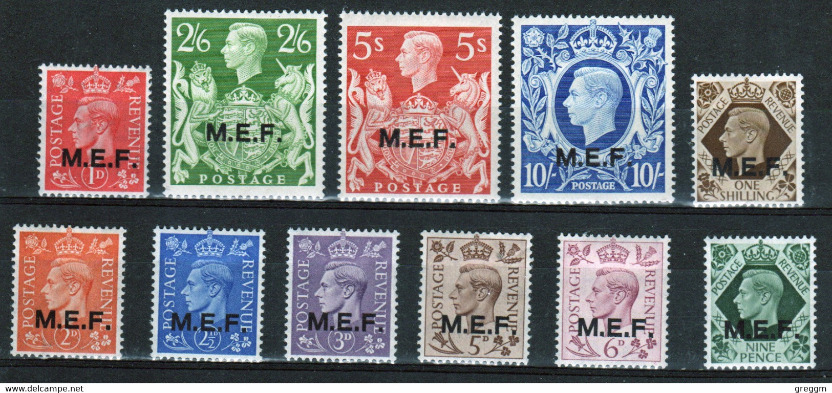 Middle East Forces 1943 Complete Set Of George VI Stamps. These Are Stamps Of Great Britain Overprinted MEF. - Occ. Britanique MEF