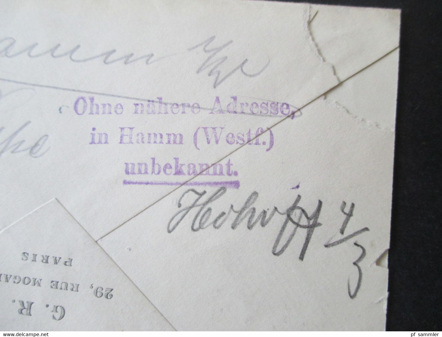 Frankreich 1912 Säerin Nr. 119 EF Nach Bochum Und Weitergeleitet Stempel Ohne Nähere Adresse In Hamm (Westf.) Unbekannt - Covers & Documents