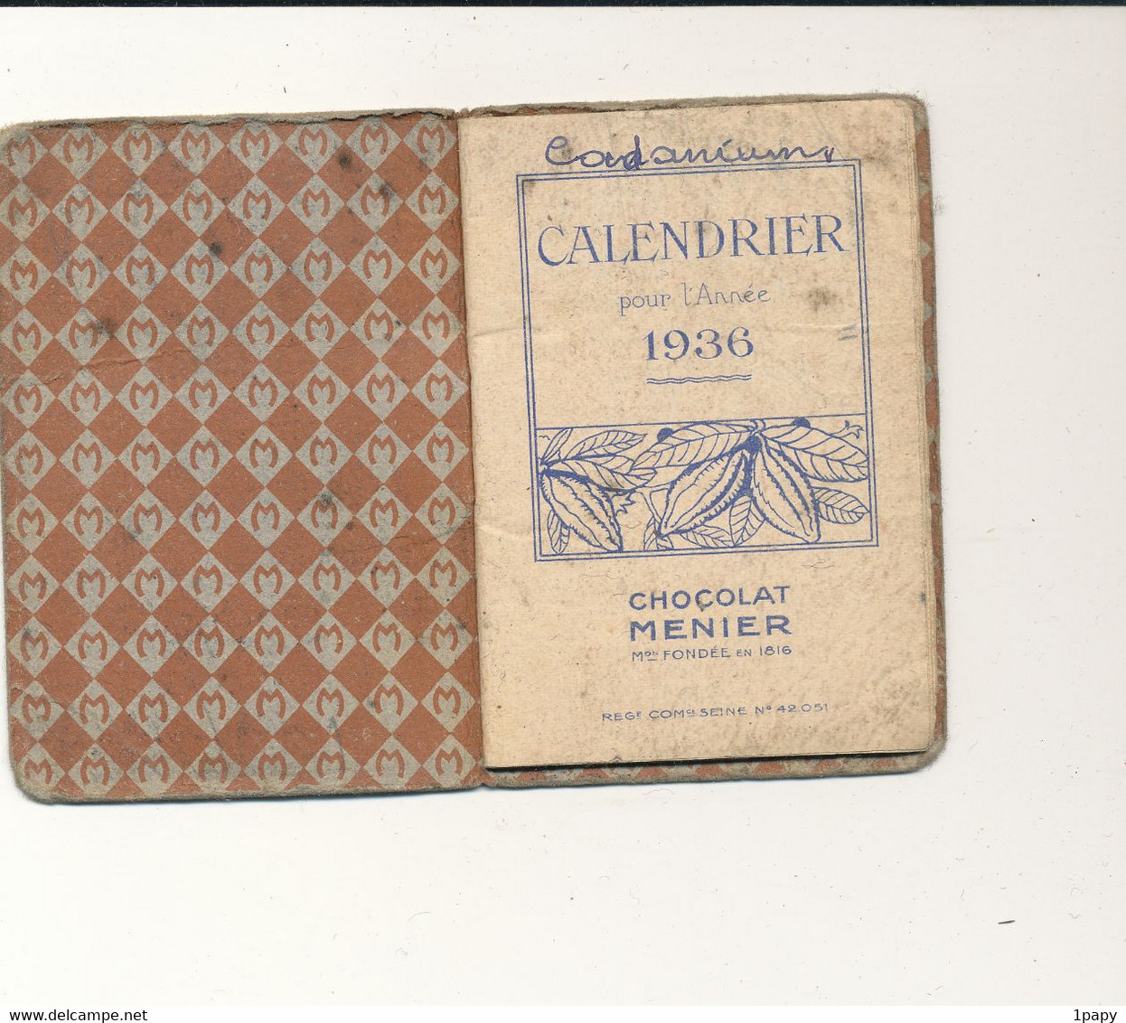 Chocolat Meunier Agenda De 1936 Calendrier - 6cm X 8cm - Publicités