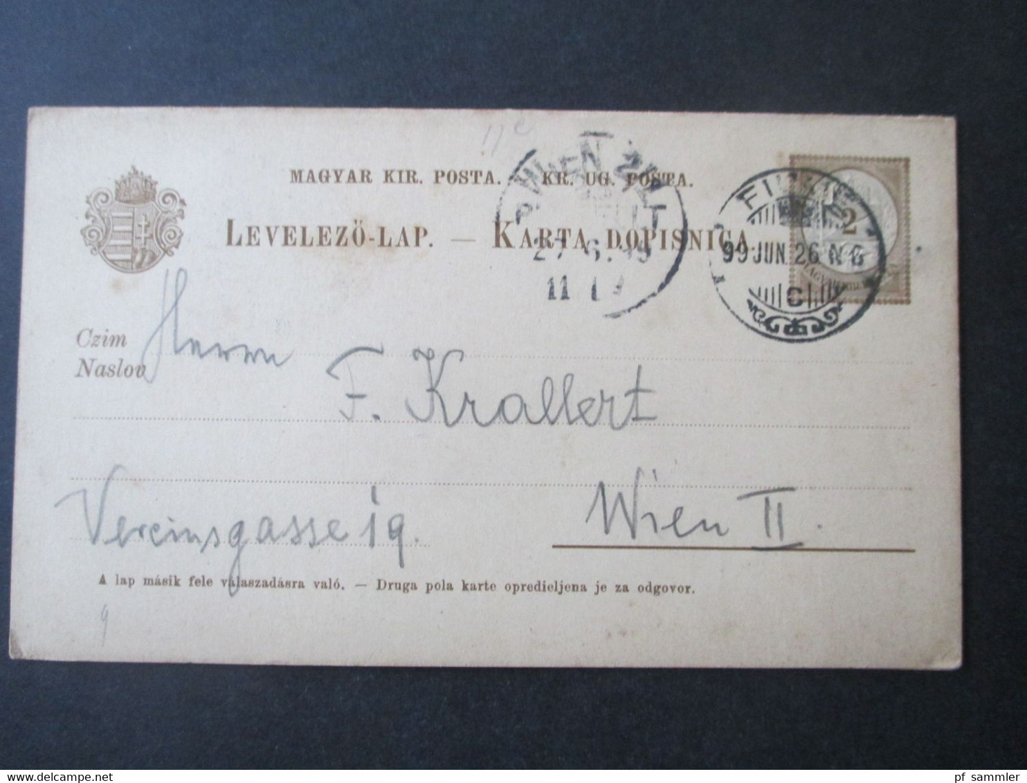 Ungarn 1882 Verwendet 1899 Ganzsache Doppelkarte P 17 II Seltene Karte! Stempel Fiume Nach Wien Mit Ank. Stempel - Storia Postale