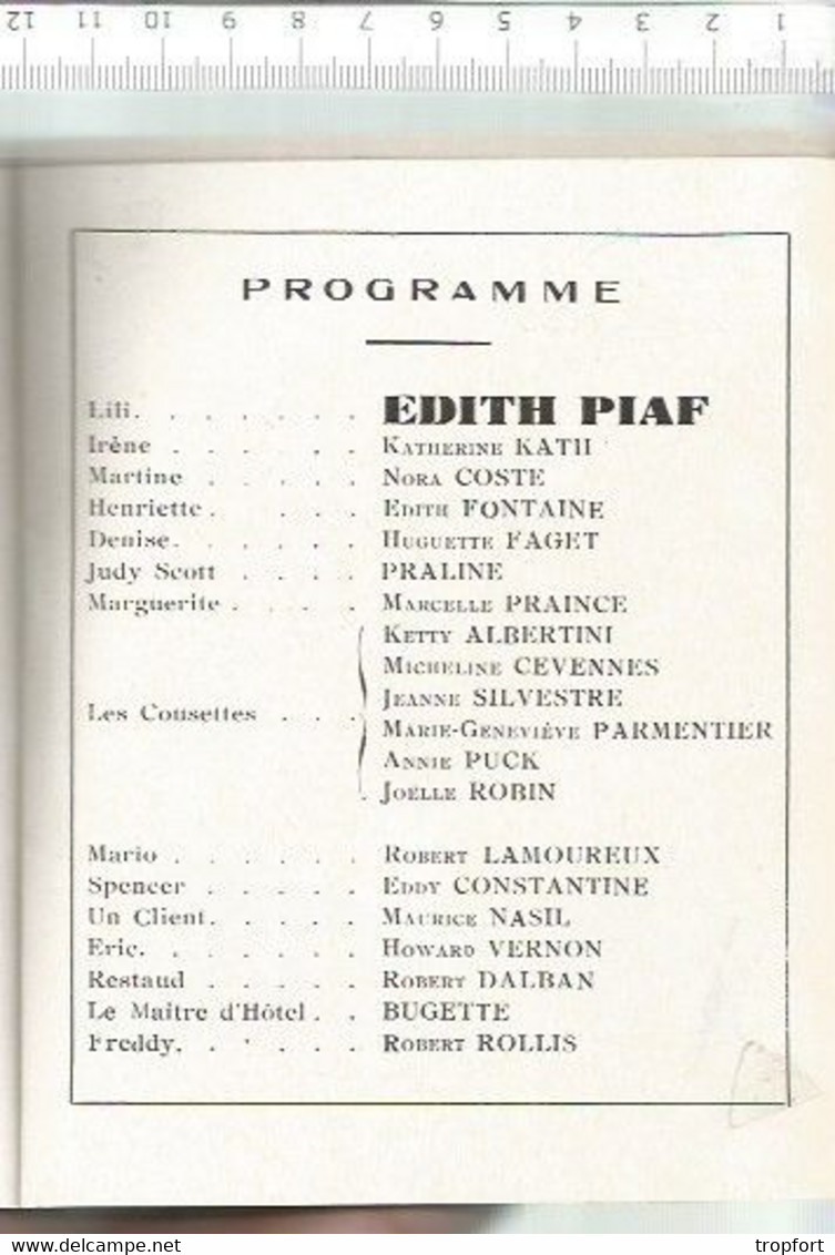 CG / Old theater program  / Programme Music-hall cabaret 1951 Edith PIAF Eddy CONSTANTINE praline