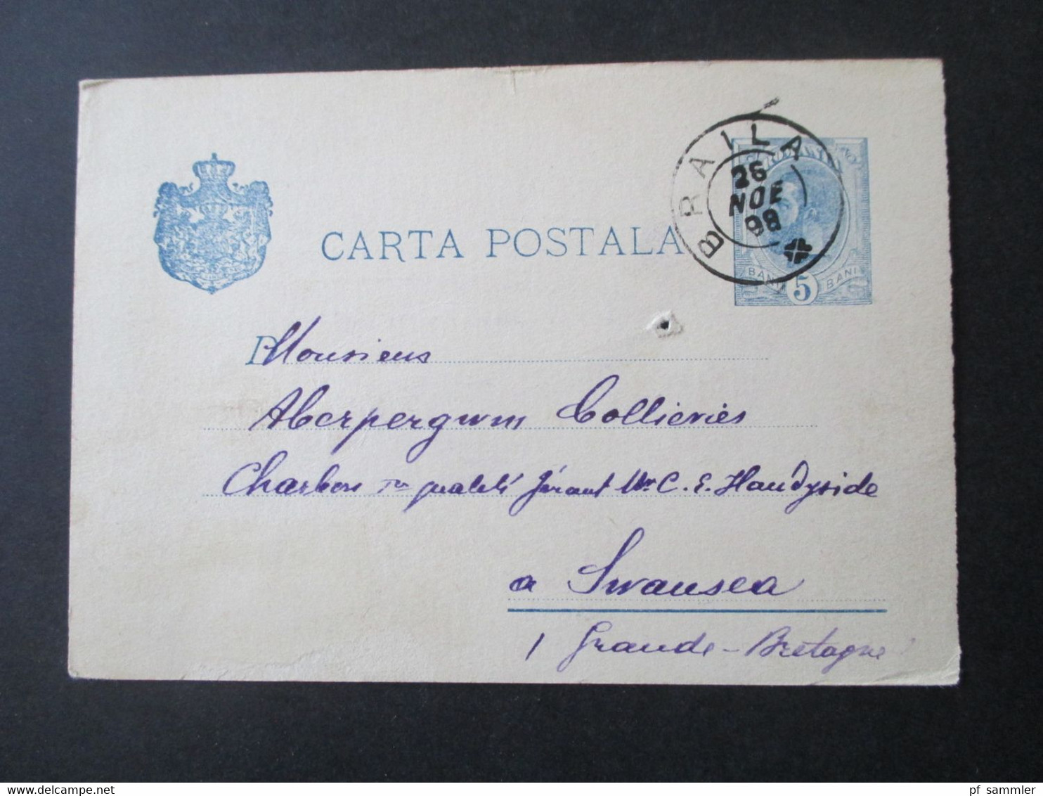 Rumänien 1898 Ganzsache P33 Auslandskarte Stempel Braila Nach Swansea England Gesendet - Briefe U. Dokumente