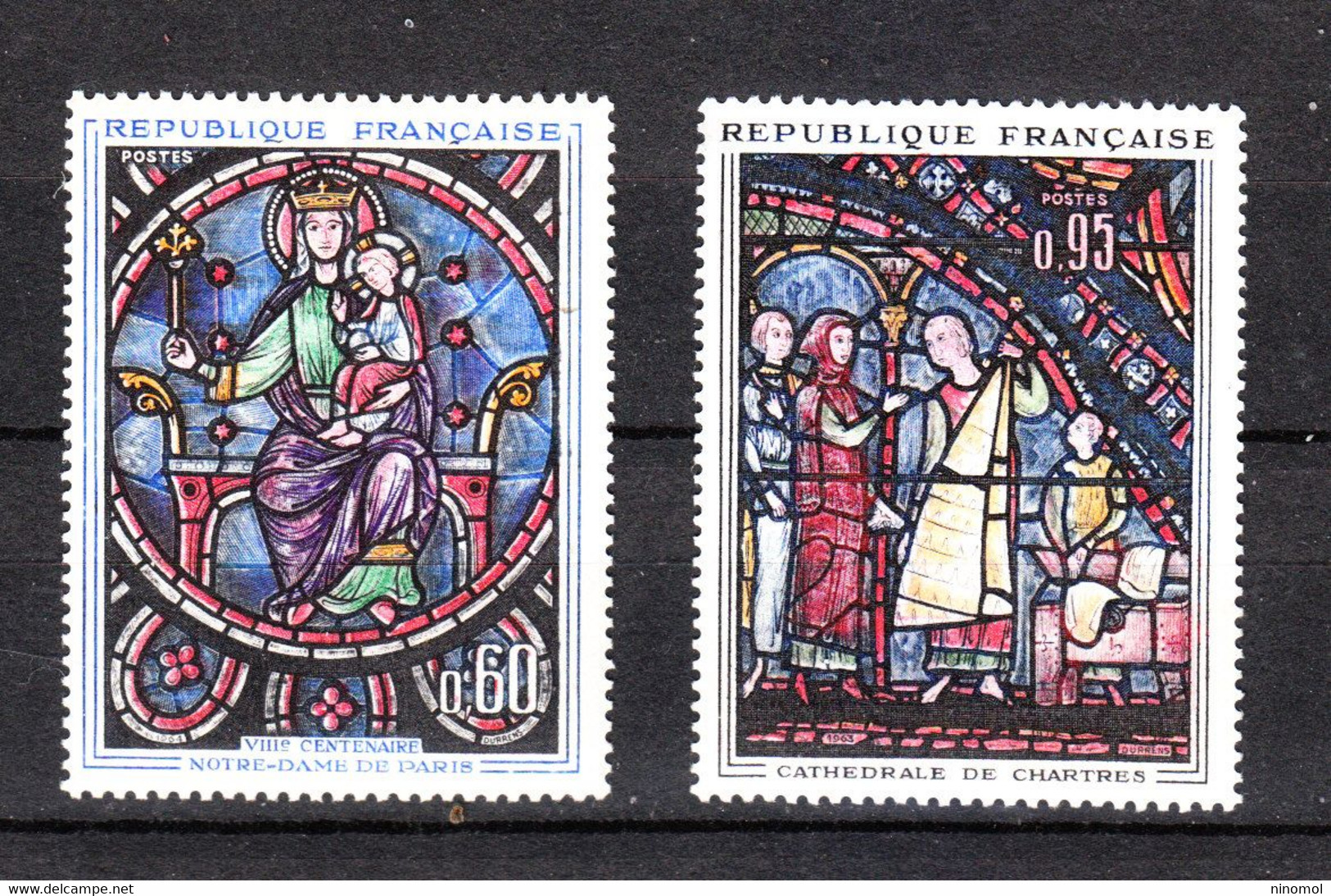 Francia   - 1963-64. Vetrate Cattedrale A Chartres E Notre Dame. Stained Glass :Cathedral Chartres And Notre Dame. MNH - Verres & Vitraux
