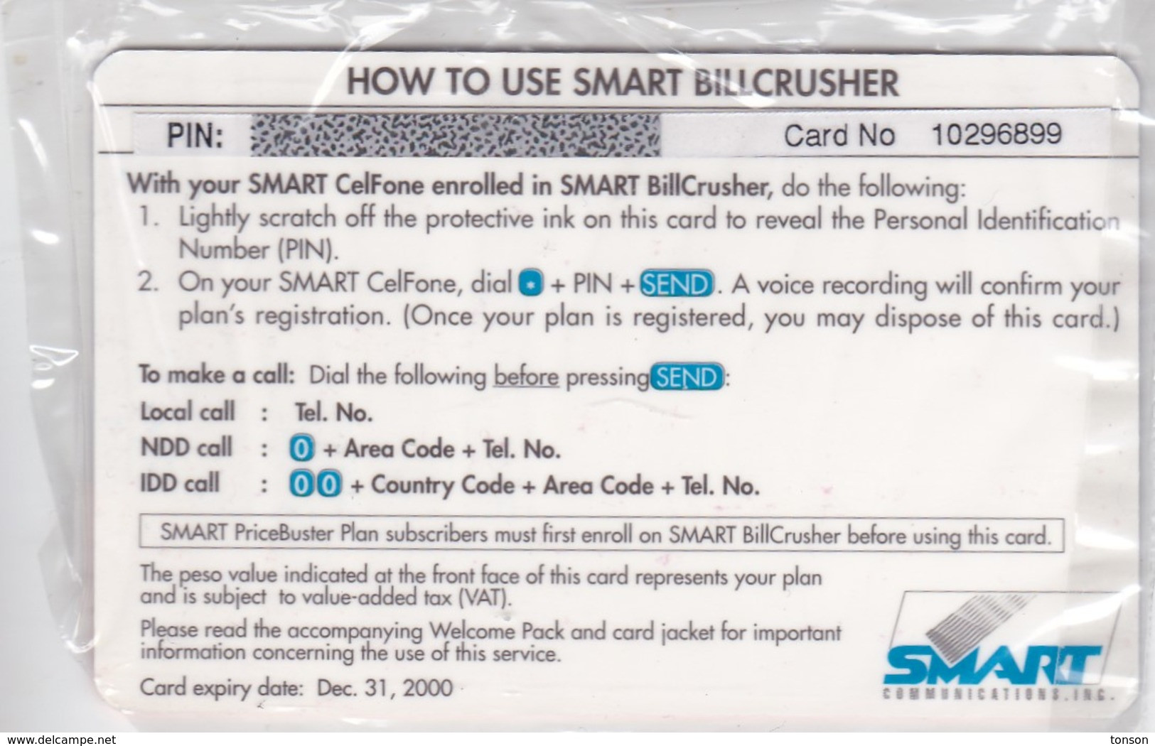 Philippines, PHI-smart-50.01, SMART Billcrusher, 2 Scans. Exp. : July 16, 2000 - Filipinas