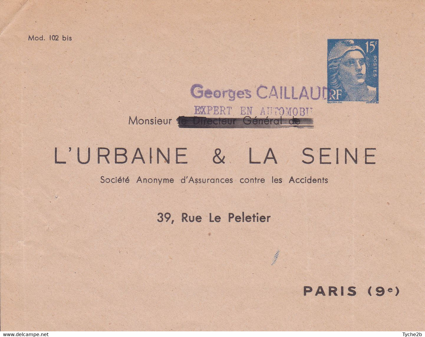 Enveloppe Gandon 15 Fr Bleu N2g2 Neuve Repiquage L'Urbaine Et La Seine - Overprinted Covers (before 1995)