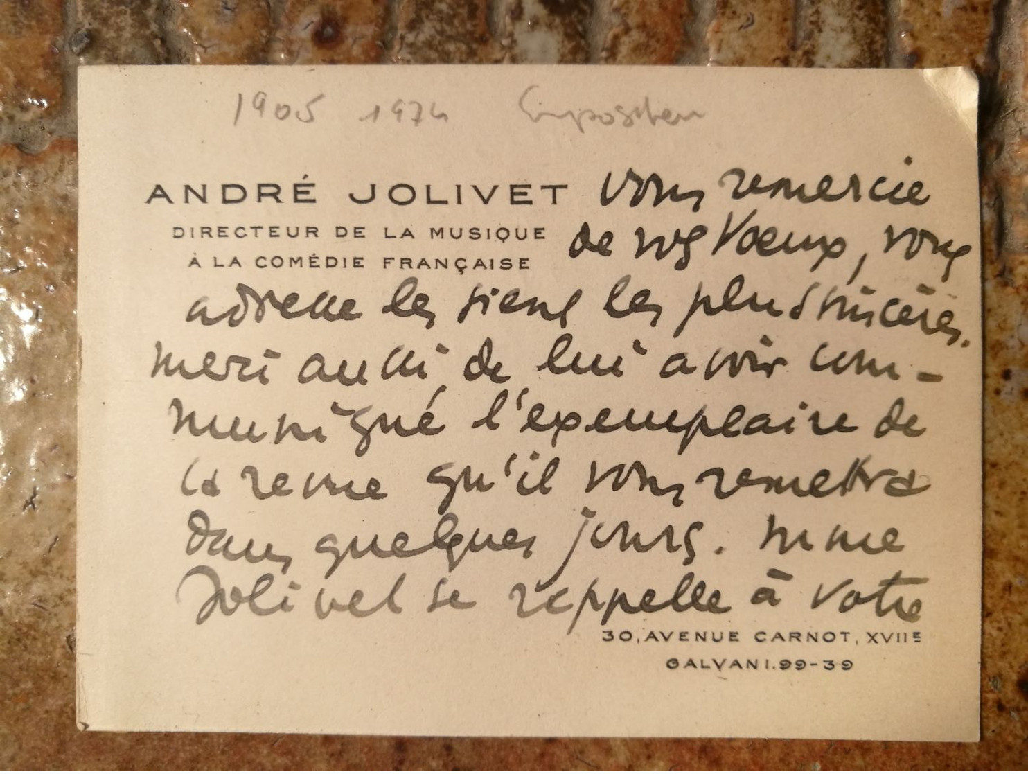 Musique André Jolivet 1905/1974. Compositeur Français. - Otros & Sin Clasificación