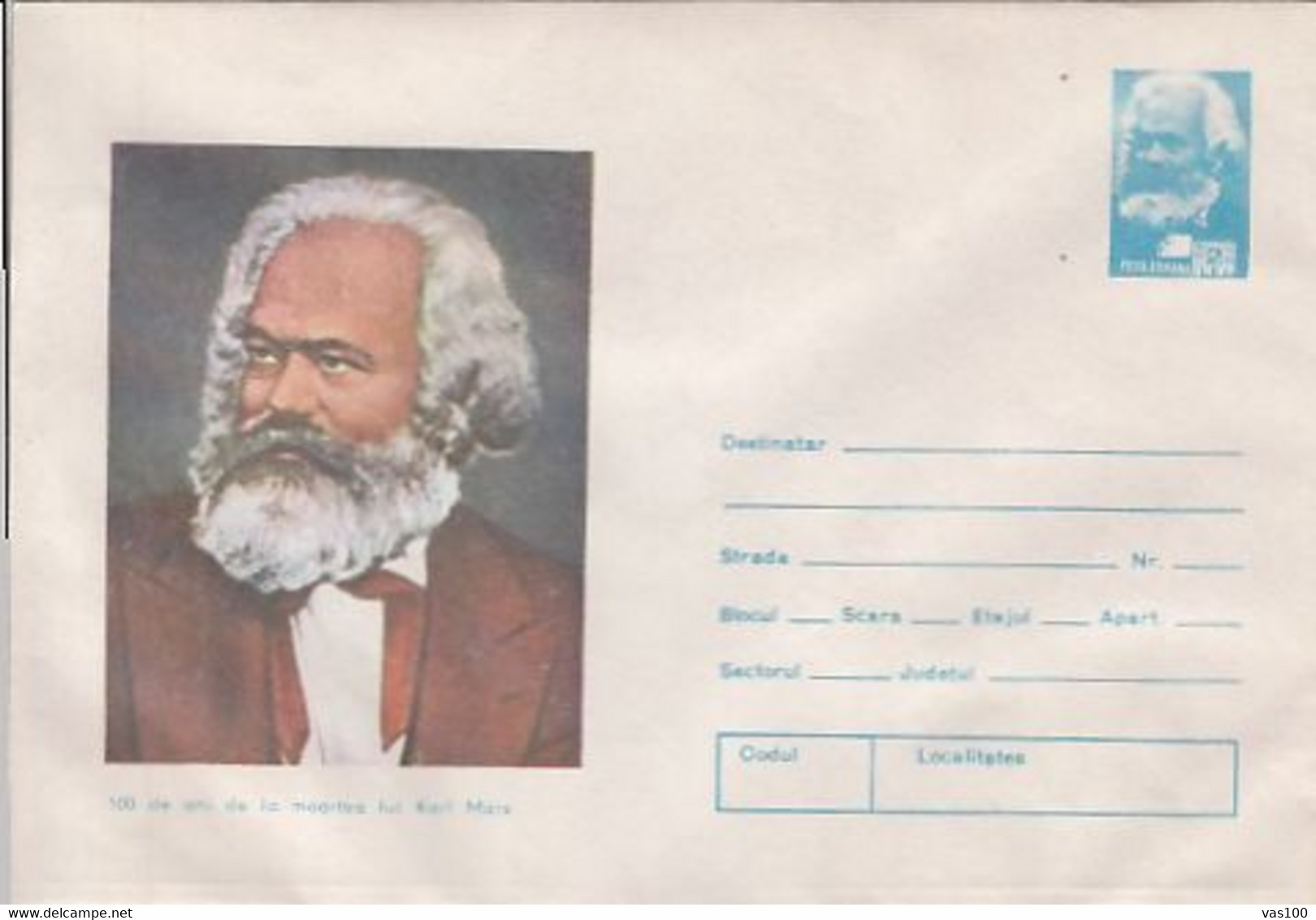 92294- KARL MARX, FAMOUS PEOPLE, COVER STATIONERY, 1983, ROMANIA - Karl Marx