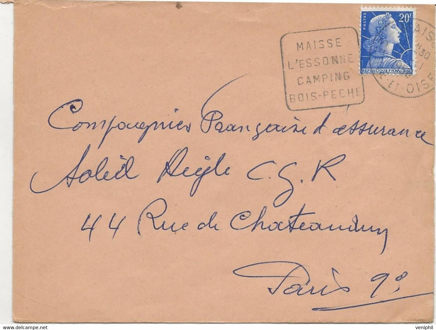 LETTRE OBLITERATION DAGUIN -SEINE ET OISE -"MAISSE L'ESSONNE CAMPING  BOIS - PECHE - 1958 - Mechanical Postmarks (Other)