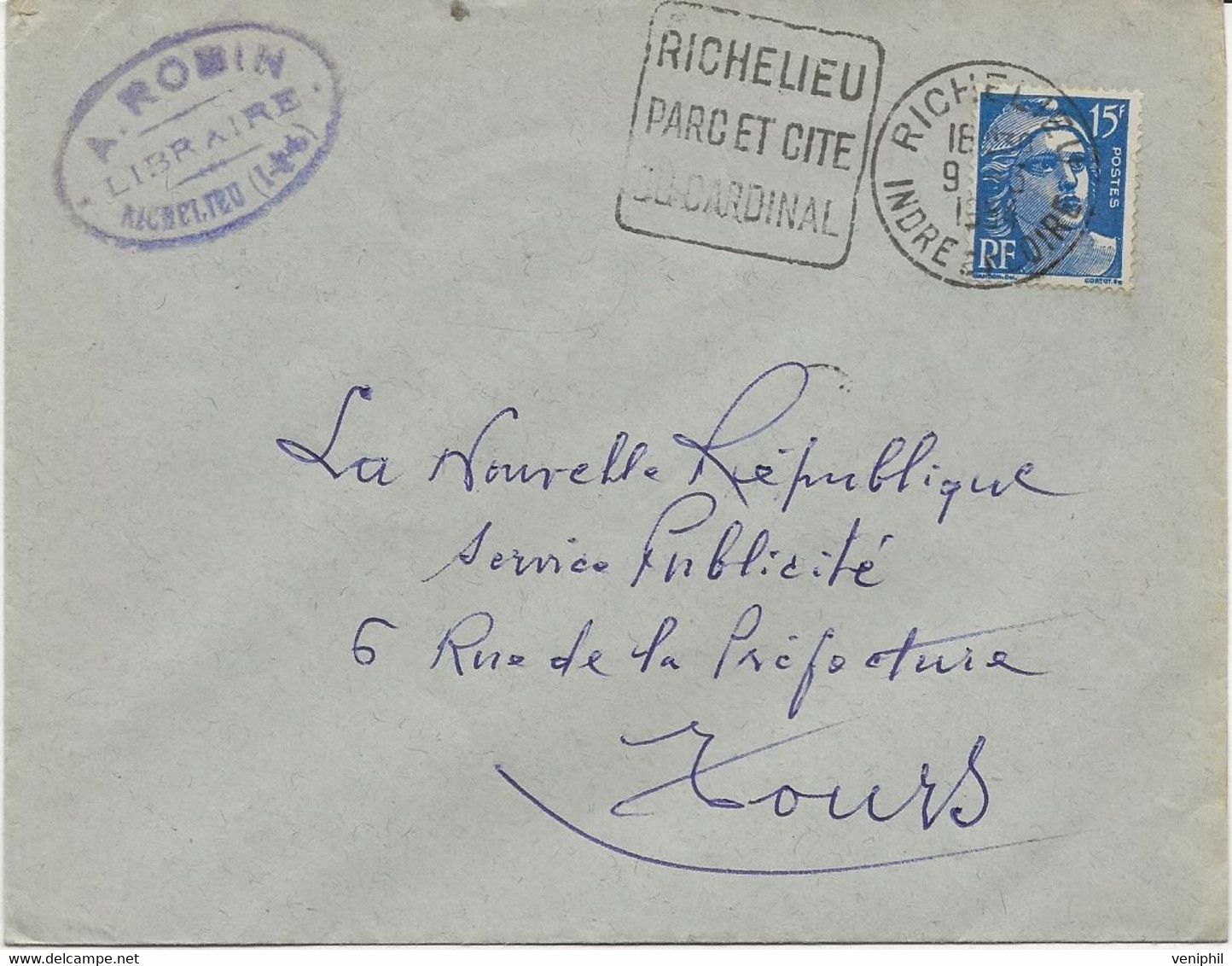 LETTRE OBLITERATION DAGUIN -INDRE ET LOIRE - "RICHELIEU PARC ET CITE DU CARDINAL " 1951 - Maschinenstempel (Sonstige)