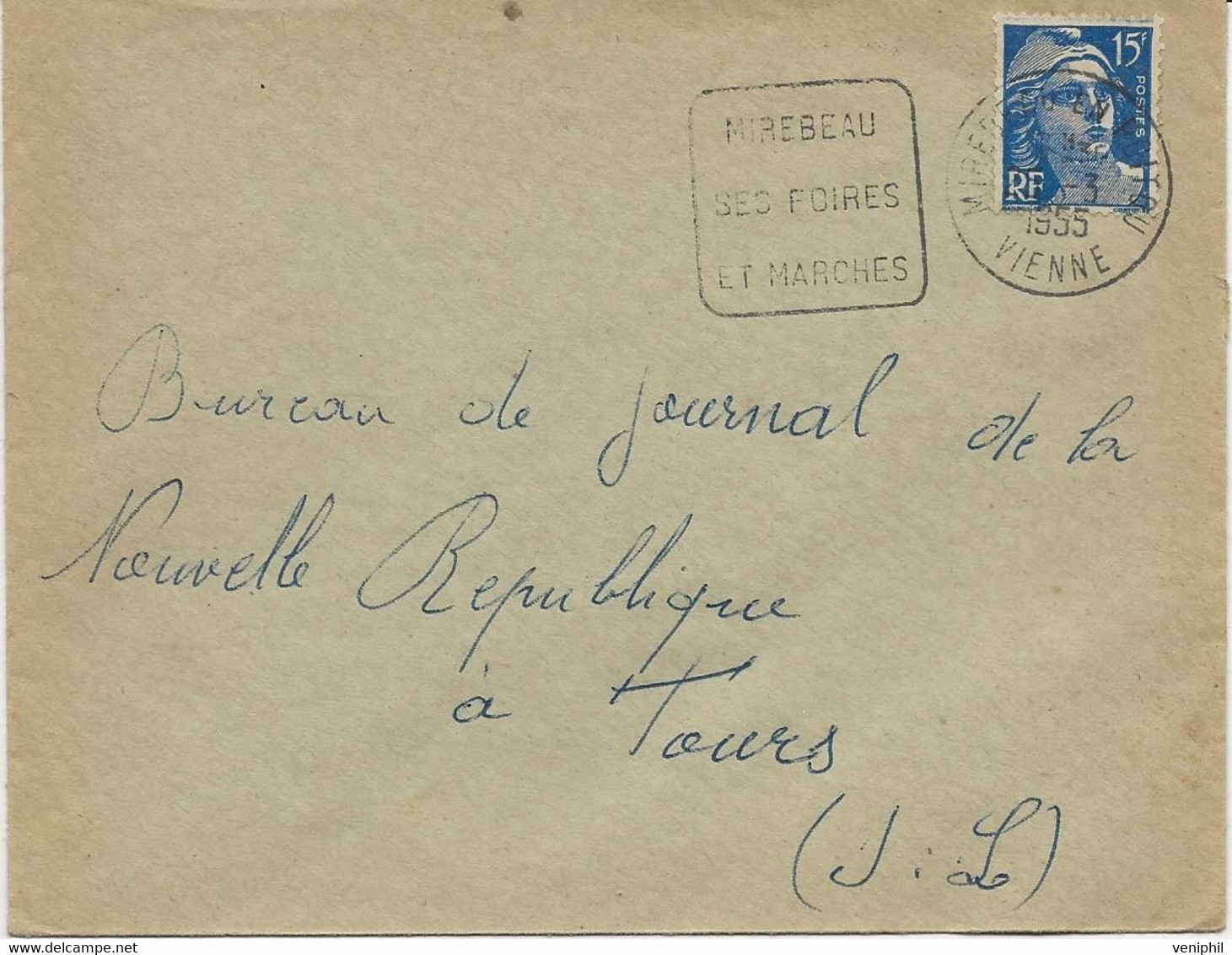 LETTRE OBLITERATION DAGUIN - VIENNE -MIREBEAU   SES FOIRES ET MARCHES - ANNEE 1955 - Mechanical Postmarks (Other)