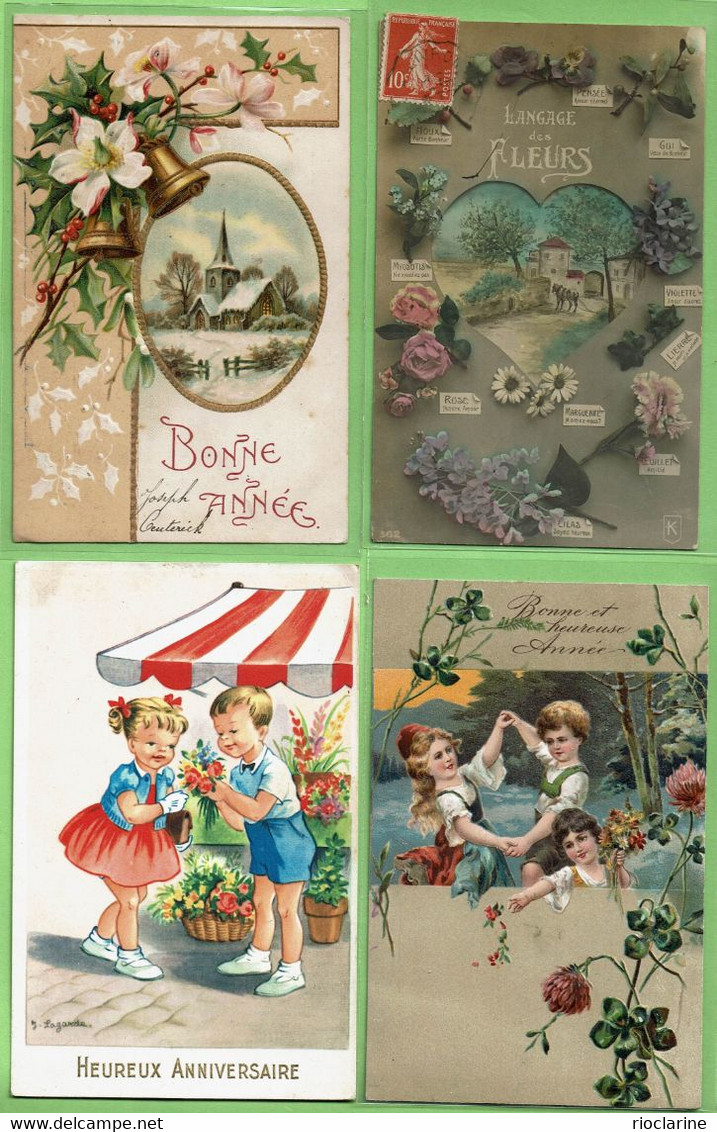 Très Beau Lot De 200 Cpa  Voeux Amitiès Cartes Illustrées Ou Gaufrèes Fleurs Paysages... - 100 - 499 Postcards