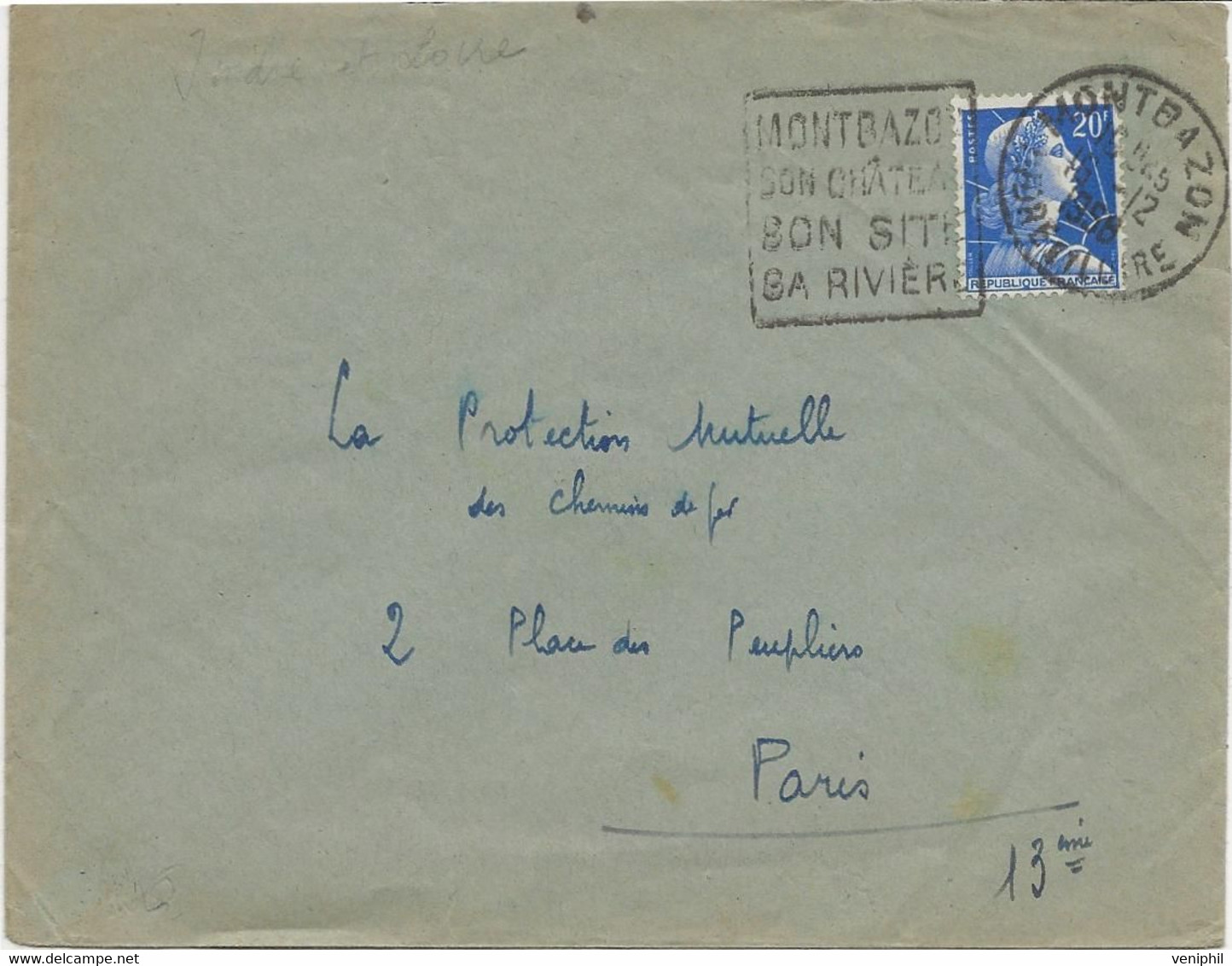 LETTRE OBLITERATION DAGUIN - INDRE ET LOIRE - MONTBAZON -SON CHATEAU -SON SITE -SA RIVIERE - 1956 - Mechanical Postmarks (Other)