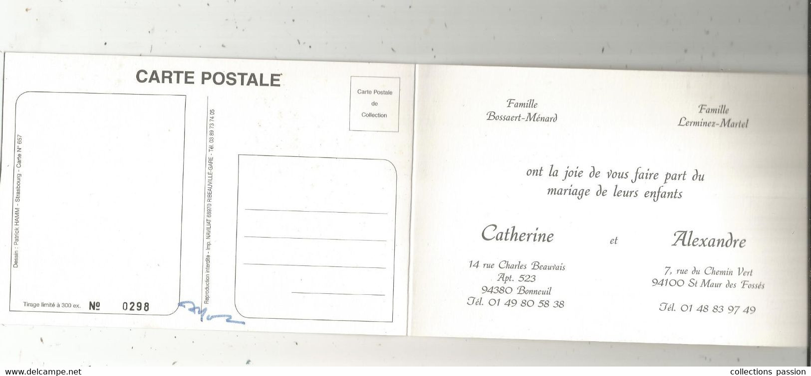 Cp, 4 Pages ,  Illustrateur , Signée Et Dédicacée HAMM , 2001 ,mariage ,Bonneuil , St Maur Des Fossés ,94 , 3 Scans - Hamm