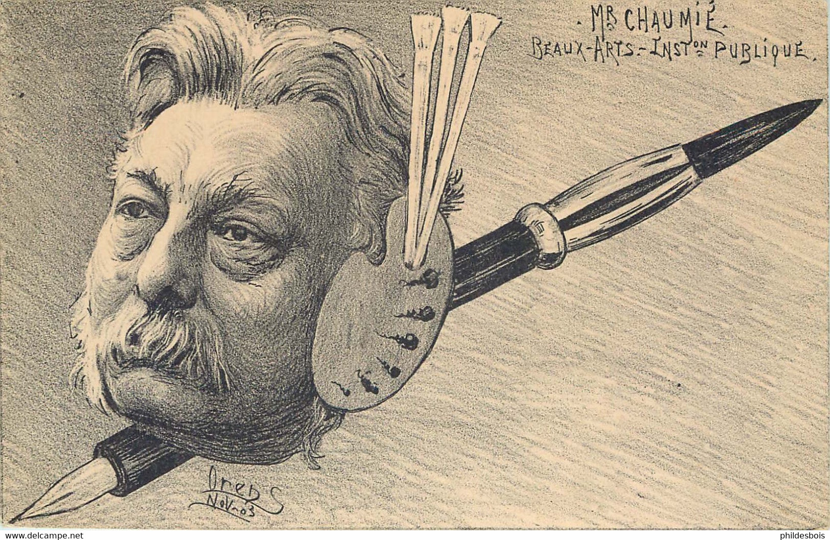 CARICATURE SATIRIQUE POLITIQUE  Illustrateur ORENS  Mr CHAUMIE  ( Pipe ) - Satirische