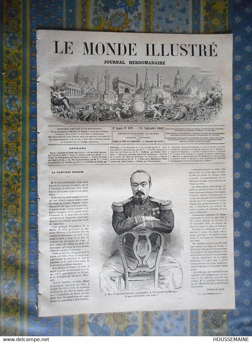 LE MONDE ILLUSTRE 24/09/1864 MEXIQUE BAZAINE SAN LOUIS ANNAM MADAGASCAR SAINT CLOUD FETE POLOGNE LITHUANIE BRUXELLES SAX - 1850 - 1899